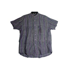 Robert Stock Short Sleeve Button Down Gray Purple Stripe Shirt Men's Large